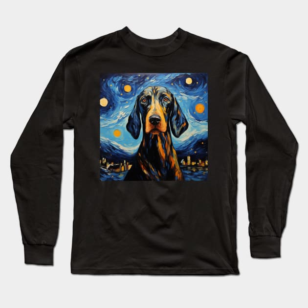 Black and Tan Coonhound Night Long Sleeve T-Shirt by NatashaCuteShop